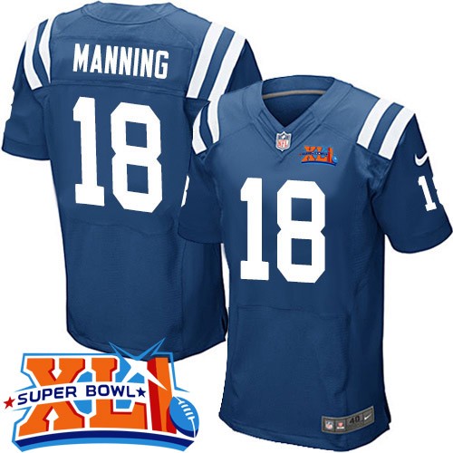 Men's Elite Peyton Manning Super Bowl XLI Nike Jersey Royal Blue Home - #18 NFL Indianapolis Colts